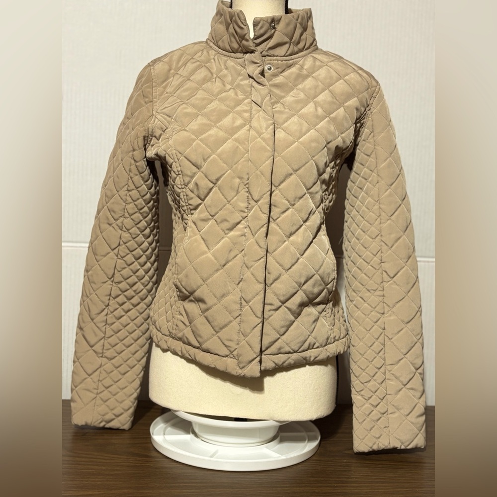 Calvin Klein XS Tan lightweight puffer Women's Jacket High neck front zip & snap